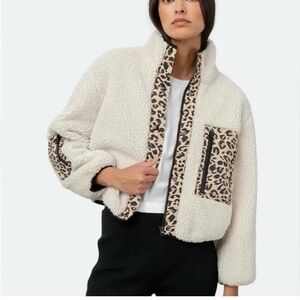 Rails Dean fuzzy cream Sherpa jacket with leopard trim